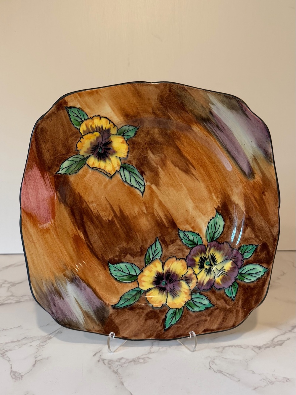 Vintage HK Tunstall Handpainted “Viola” Square Plate  10” Cottagecore